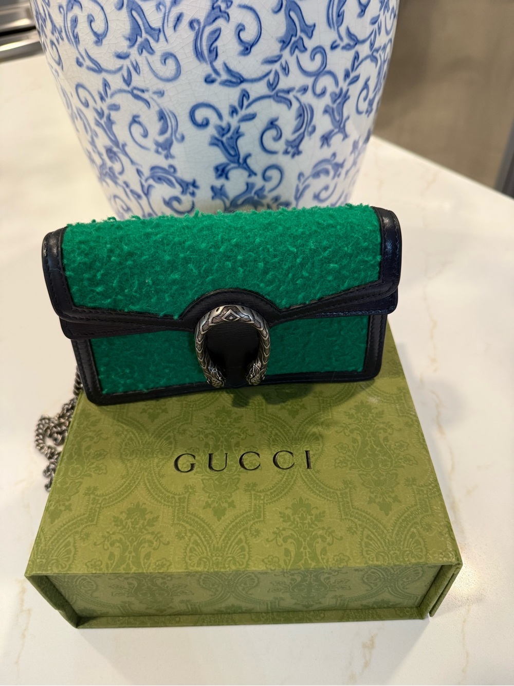Gucci Green Mini Dionysus Chain crossbody Bag with Silver-Tone Hardware